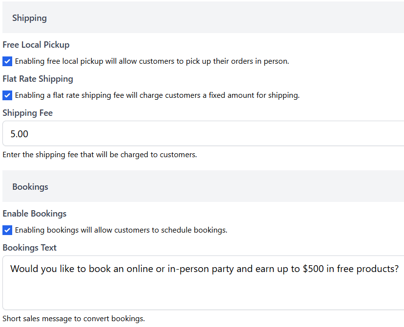 Sales pages settings